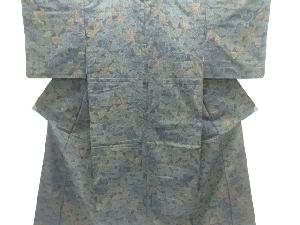 草葉模様織り出し手織り紬着物